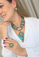 Maxi Colar Isaura: Estilo Boho com Pedras Azul Turquesa e Correntes no Prata | Destaque no seu Look