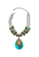 Maxi Colar Isaura: Estilo Boho com Pedras Azul Turquesa e Correntes no Prata | Destaque no seu Look