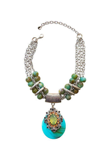 Maxi Colar Isaura: Estilo Boho com Pedras Azul Turquesa e Correntes no Prata | Destaque no seu Look
