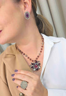 Colar Cristais Ametista Prata | Colar Itala
