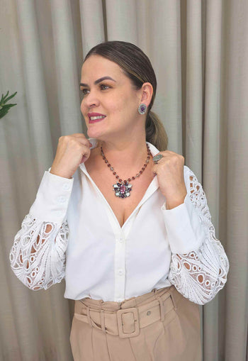 Colar Cristais Ametista Prata | Colar Itala