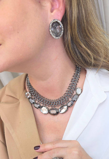 Colar Natuza Clássico de elos grafites e pedras black diamond e hematite