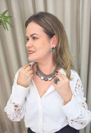 Colar Natuza Clássico de elos grafites e pedras black diamond e hematite