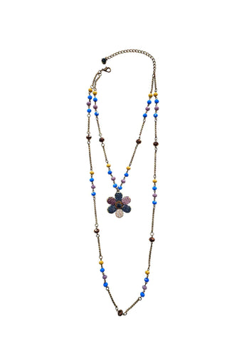 Colar Odisseia mix com pingente de flor e pedras coloridas banhado no ouro velho