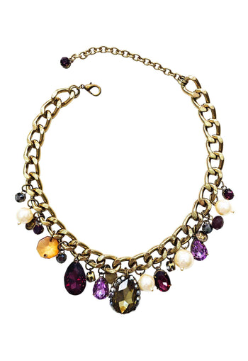 Colar Brenda ouro velho com pedras coloridas e perolas