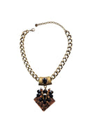 Colar Cândida ouro velho com pingente de pedras pretas e vital marrom