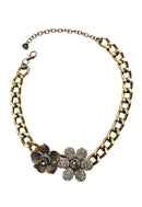 Colar Petra de flores com pedras black diamond e correntes ouro velho