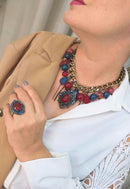 Maxi Colar Azul Vermelho Ouro Velho | Maxi Colar Joana