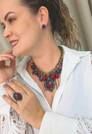 Maxi Colar Azul Vermelho Ouro Velho | Maxi Colar Joana