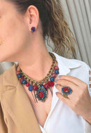 Maxi Colar Azul Vermelho Ouro Velho | Maxi Colar Joana