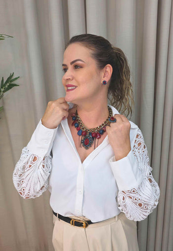 Maxi Colar Azul Vermelho Ouro Velho | Maxi Colar Joana