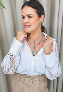 Colar Angelina de elos prata com pingente de Nossa Senhora Aparecida com strass black diamond
