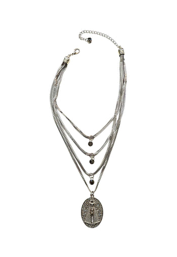 Colar Angelina de elos prata com pingente de Nossa Senhora Aparecida com strass black diamond