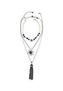 Colar Lígia mix com pingente de flor perolas e pedras hematite