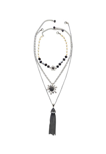 Colar Lígia mix com pingente de flor perolas e pedras hematite