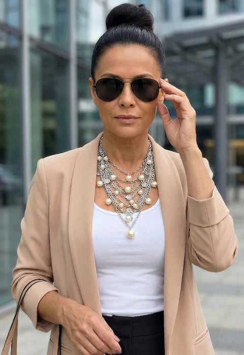 Maxi Colar Salgarella: Moderno com Mix de Correntes, Pérolas e Medalhinhas no Prata | Seleção Especial da Dai