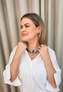 Colar Opala de correntaria prata e grafite com pingente de pedras black diamond