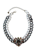 Colar Opala de correntaria prata e grafite com pingente de pedras black diamond