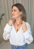 Colar Pérolas da Fé: Religioso com Nossa Senhora Aparecida, Bolinhas Prata e Strass Hematite | Seleção Especial da Dai