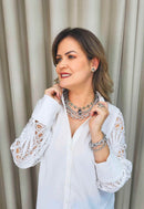 Colar Exclusividade silver com pedras black diamond e elos no prata