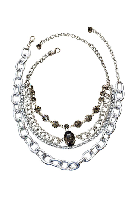 Colar Exclusividade silver com pedras black diamond e elos no prata