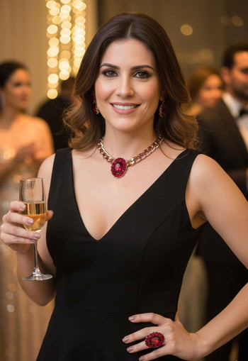 Colar Choker Aurélia Red: Pedra Oval Vermelha e Strass no Banho Vintage | Peça Exclusiva Sahara Acessórios