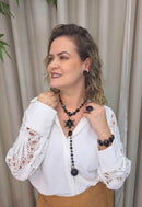 Colar Merida vintage com pedras e bolas pretas