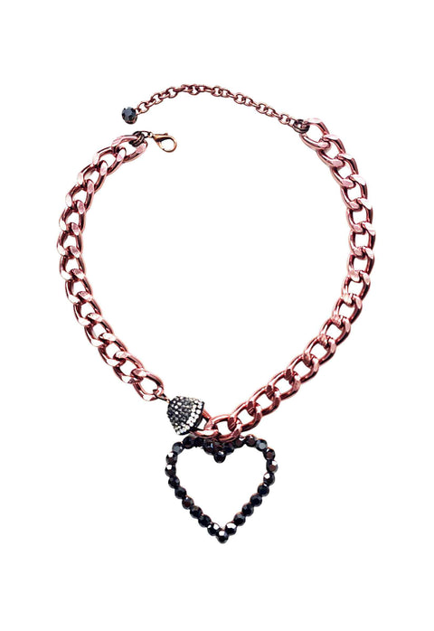 Colar Camili com pingente de coração hematite banhado no vintage