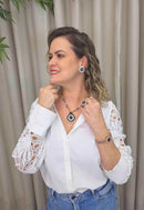 Colar Barcelona com cristais azuis e pêssego banhado no vintage