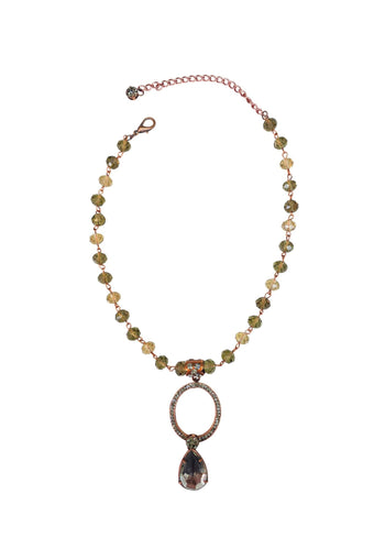 Colar Lambrusco com strass e pedras black diamond e pingente oval banhado no vintage