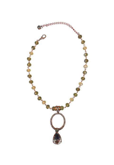 Colar Lambrusco com strass e pedras black diamond e pingente oval banhado no vintage