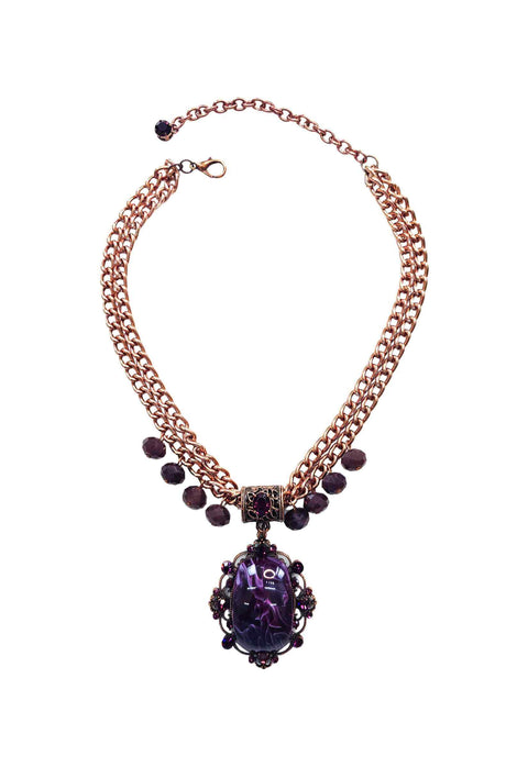 Colar Natalie com pingente de pedras ametista e correntes vintage