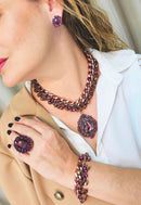 Colar Arminda luxo com pedras e cristais ametista banhado no vintage