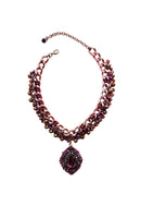 Colar Arminda luxo com pedras e cristais ametista banhado no vintage