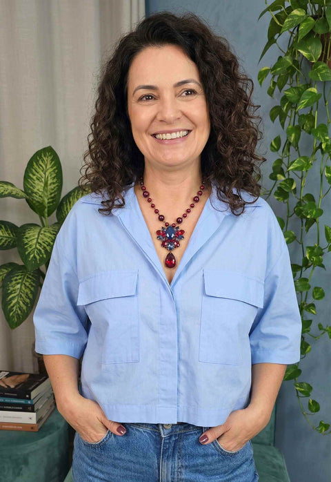 Colar Sonata Classic: Elegante com Pedras Azuis e Bolas Vermelhas | Look de Festa