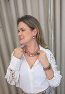 Colar Natuza Clássico de elos vintages e pedras rose e marrom