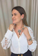 Colar Milena: De Pérolas com Pingente Black Diamond Banhado no Vintage | Look Elegante