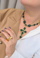 Colar Crucifixo Verde Esmeralda Dourado | Colar Greta