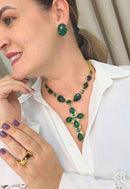 Colar Crucifixo Verde Esmeralda Dourado | Colar Greta