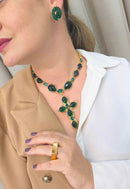 Colar Crucifixo Verde Esmeralda Dourado | Colar Greta