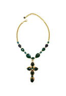 Colar Crucifixo Verde Esmeralda Dourado | Colar Greta