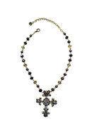 Colar Madeline ouro velho de crucifixo com pedras hematite