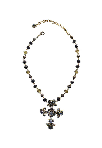 Colar Madeline ouro velho de crucifixo com pedras hematite