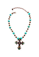Colar Madeline Turquesa de crucifixo com pedras marrom e ametista