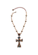Maxi colar Ravi de crucifixo com perolas vintages e azuis