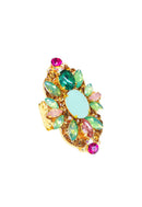 Anel Glaura: Elegante Oval de Pedras Coloridas Banhado no Dourado | Design Premium