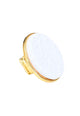 Maxi Anel Claudiane: Metal Redondo Esmaltado Branco no Dourado | Destaque no seu Look