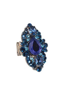 Maxi Anel Andrea: Oval com Mix de Tons Azuis Banhado no Grafite | Design Premium