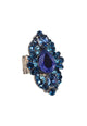 Maxi Anel Andrea: Oval com Mix de Tons Azuis Banhado no Grafite | Design Premium