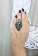 Anel Estilo de pedras hematite banhado no grafite